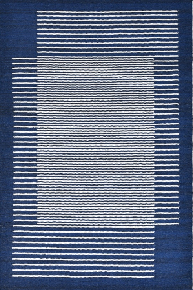 BLUE AND IVORY STRIPES HAND WOVEN DHURRIE