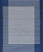 BLUE AND IVORY STRIPES HAND WOVEN DHURRIE by Imperial Knots - Image 1