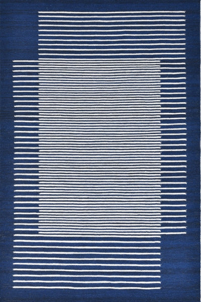 BLUE AND IVORY STRIPES HAND WOVEN DHURRIE