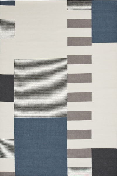 IVORY BLUE GEOMETRIC HAND WOVEN DHURRIE