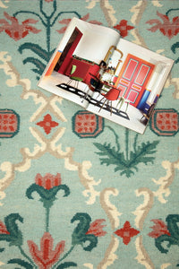 BLUE MULTICOLOR KILIM HAND WOVEN DHURRIE CLOSEUP by Imperial Knots