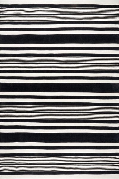 BLACK AND WHITE STRIPES HAND WOVEN DHURRIE
