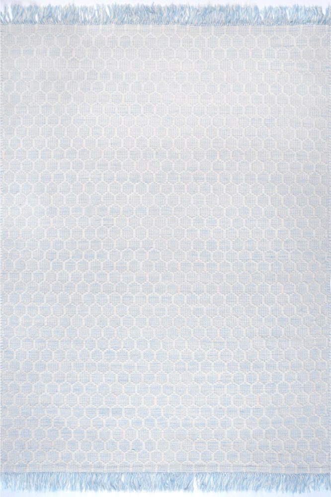 BLUE AND IVORY KILIM HAND WOVEN DHURRIE