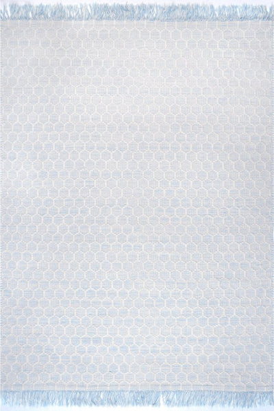 BLUE AND IVORY KILIM HAND WOVEN DHURRIE