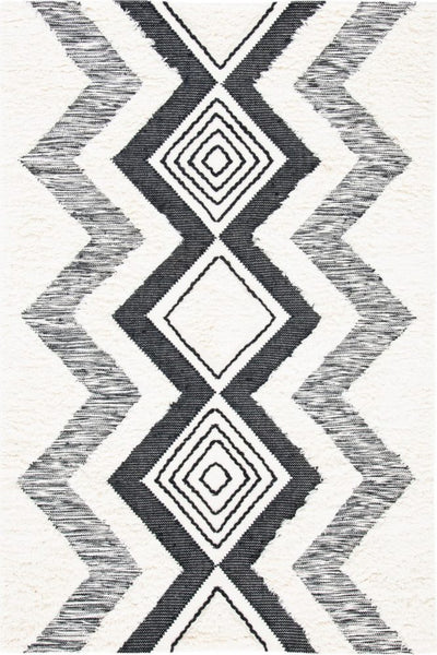 BLACK AND IVORY KILIM HAND WOVEN DHURRIE