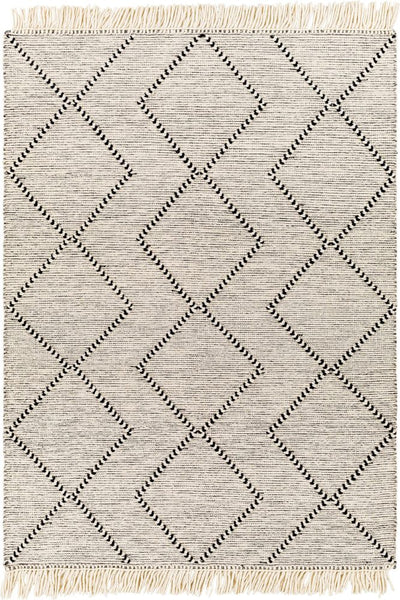 BLACK AND IVORY KILIM HAND WOVEN DHURRIE