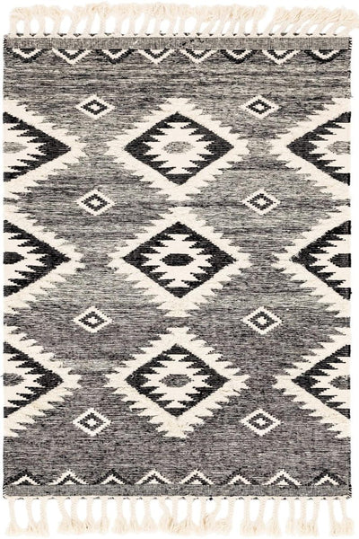 IVORY AND BLACK KILIM HAND WOVEN DHURRIE