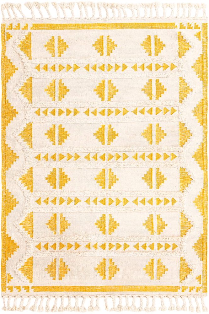 IVORY AND YELLOW KILIM HAND WOVEN DHURRIE