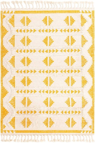 IVORY AND YELLOW KILIM HAND WOVEN DHURRIE