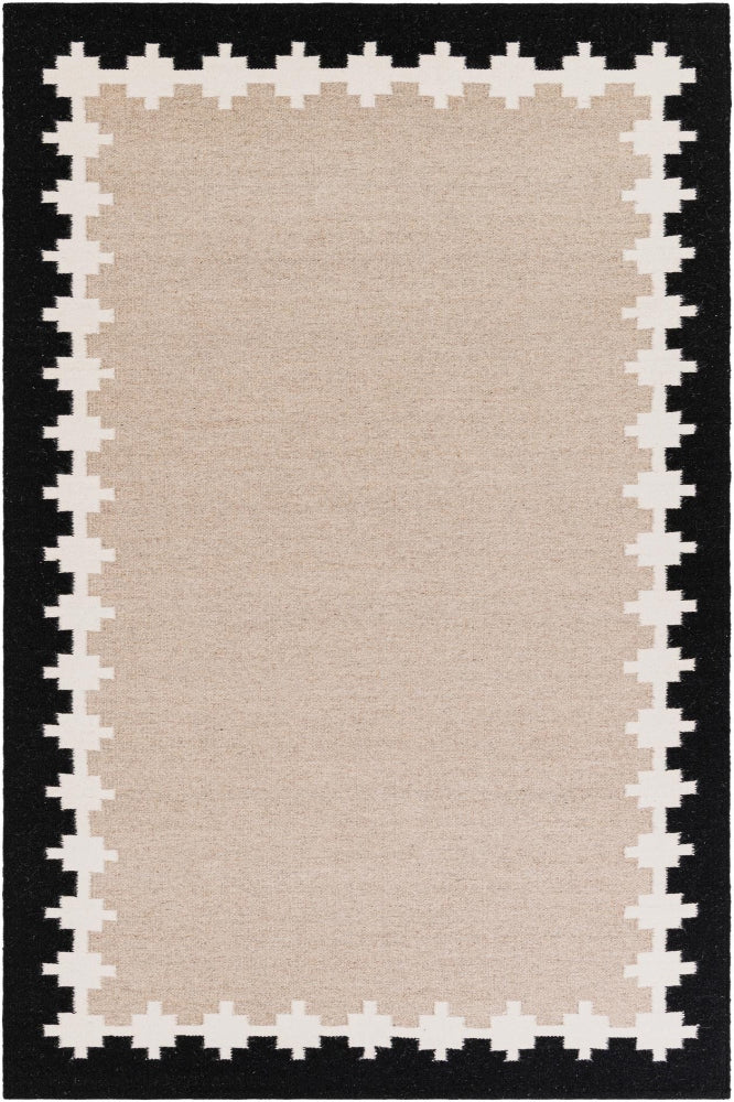 BEIGE BLACK HAND WOVEN KILIM DHURRIE