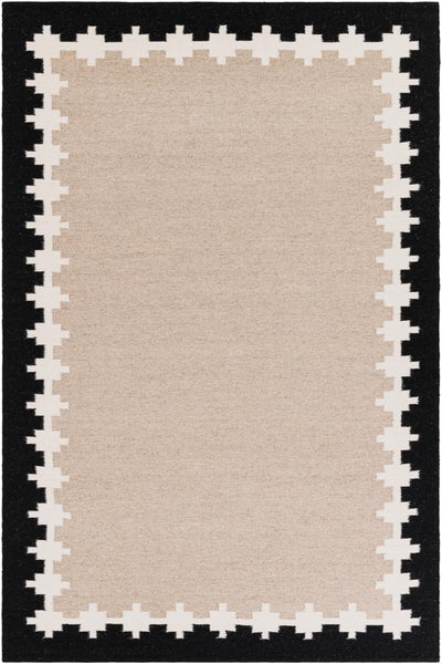 BEIGE BLACK HAND WOVEN KILIM DHURRIE