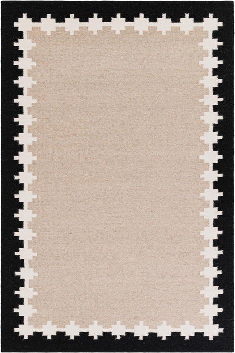BEIGE BLACK HAND WOVEN KILIM DHURRIE luxury rug India