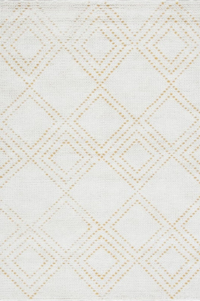 IVORY YELLOW GEOMETRIC HAND WOVEN DHURRIE
