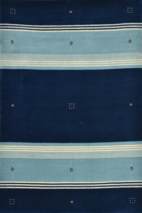 BLUE STRIPES HAND KNOTTED CARPET by Imperial Knots - Image 1