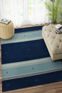 BLUE STRIPES HAND KNOTTED CARPET by Imperial Knots - Image 2