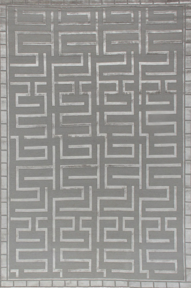 GREY GEOMETRIC HAND KNOTTED CARPET - Imperial Knots