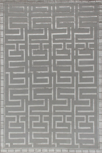 GREY GEOMETRIC HAND KNOTTED CARPET