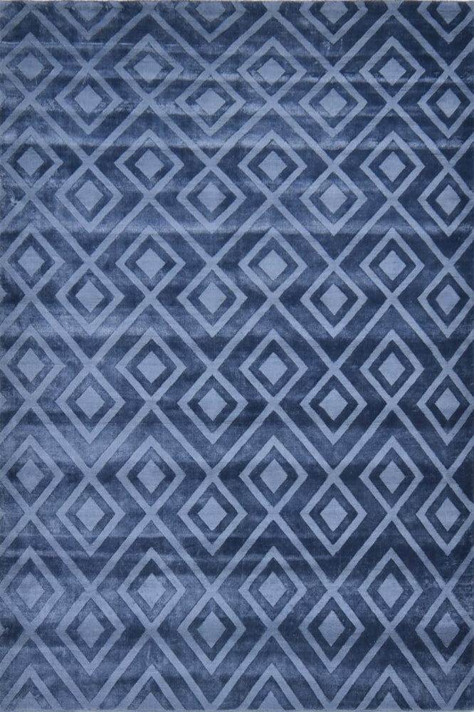 BLUE GEOMETRIC HAND KNOTTED CARPET by Imperial Knots - Image 1