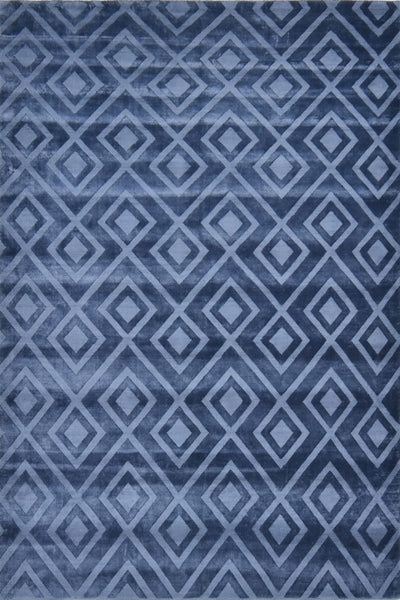BLUE GEOMETRIC HAND KNOTTED CARPET