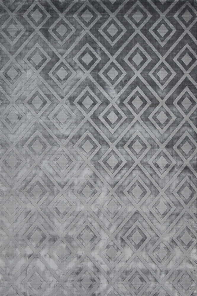 GREY GEOMETRIC HAND KNOTTED CARPET