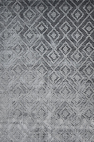 GREY GEOMETRIC HAND KNOTTED CARPET