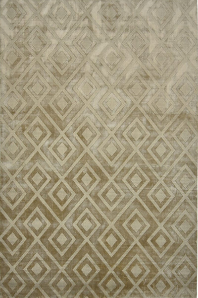 BEIGE GEOMETRIC HAND KNOTTED CARPET