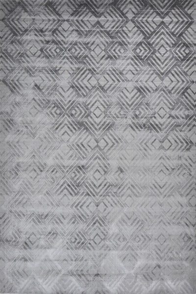 GREY GEOMETRIC HAND KNOTTED CARPET
