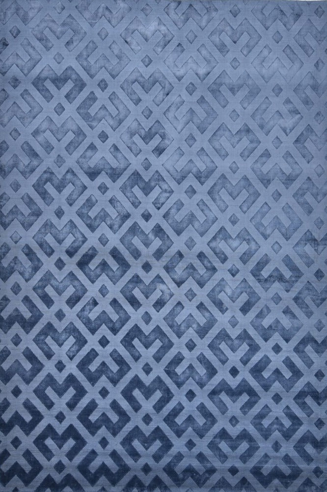 BLUE GEOMETRIC HAND KNOTTED CARPET