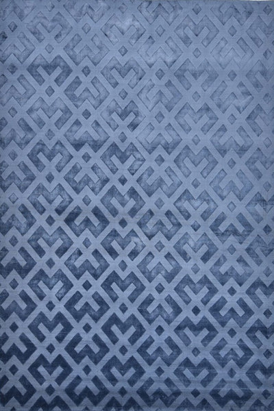 BLUE GEOMETRIC HAND KNOTTED CARPET