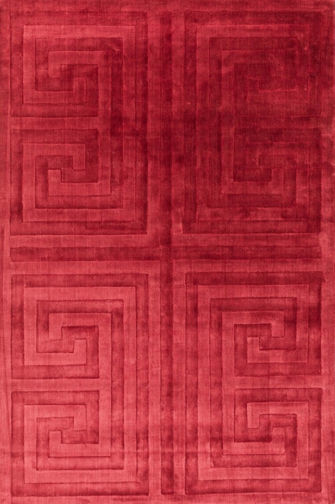 RED GEOMETRIC HAND KNOTTED CARPET