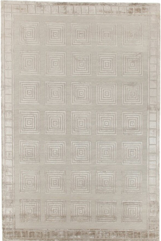 SILVER GREY GEOMETRIC HAND KNOTTED CARPET