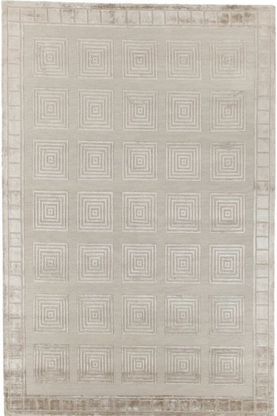 SILVER GREY GEOMETRIC HAND KNOTTED CARPET