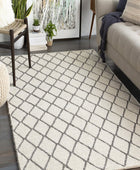 IVORY GREY GEOMETRIC HAND KNOTTED CARPET