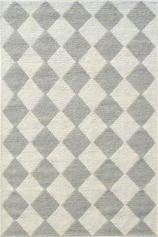GREY IVORY GEOMETRIC HAND KNOTTED CARPET