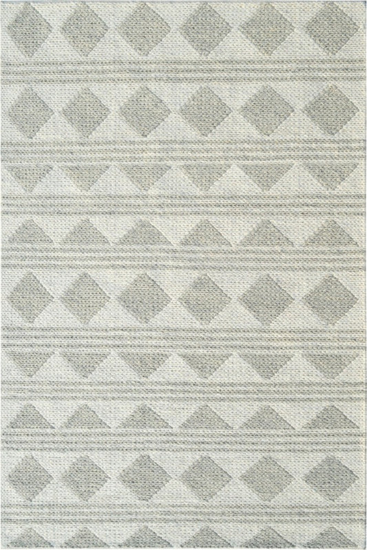 GREY IVORY GEOMETRIC HAND KNOTTED CARPET