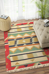 RED CLASSICA MULTICOLOR HAND WOVEN KILIM DHURRIE by Imperial Knots - Image 2