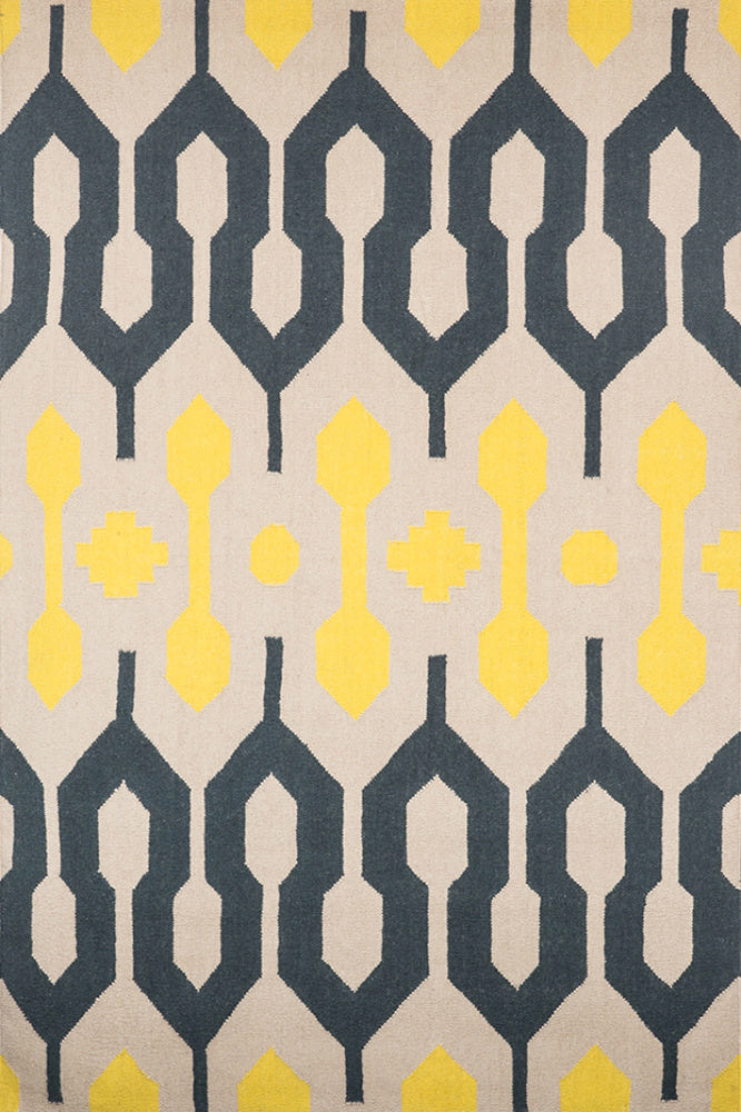 YELLOW CHARCOAL ANKARA HAND WOVEN DHURRIE