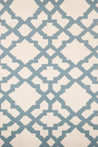 IVORY BLUE GEOMETRIC HAND WOVEN DHURRIE by Imperial Knots - Image 1