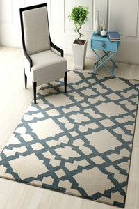 IVORY BLUE GEOMETRIC HAND WOVEN DHURRIE by Imperial Knots - Image 2