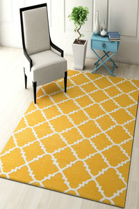 YELLOW AND IVORY MOROCCAN HAND WOVEN DHURRIE by Imperial Knots - Image 2