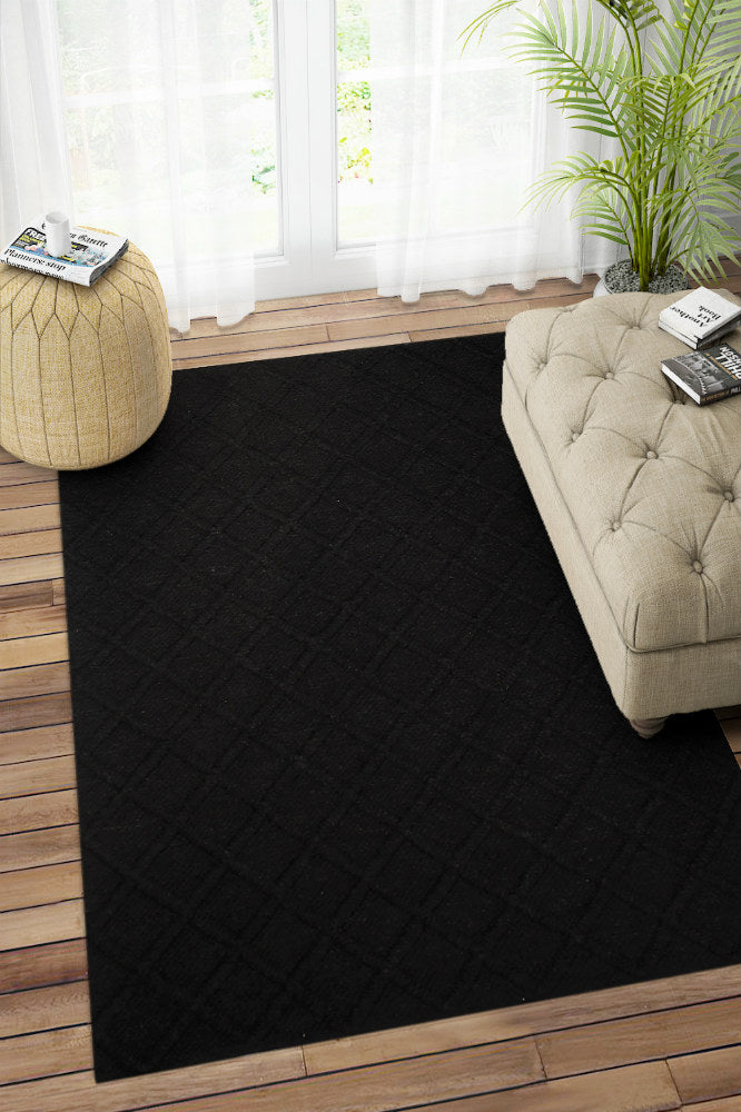 BLACK GEOMETRIC HAND WOVEN DHURRIE by Imperial Knots - Image 2