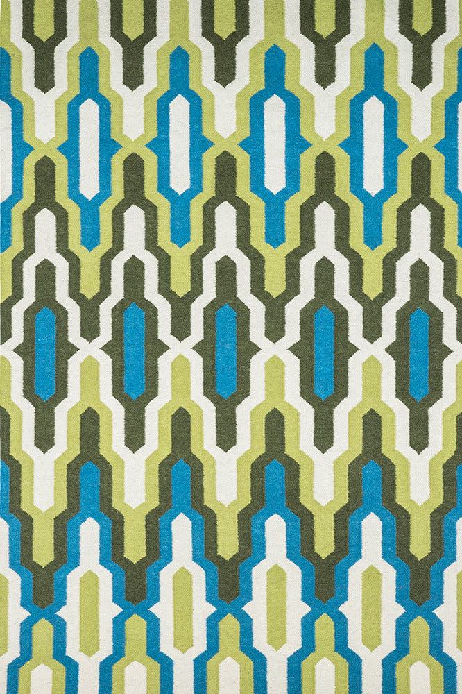 GREEN WISHBONE HAND WOVEN KILIM DHURRIE