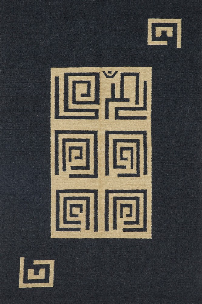 BLACK AND IVORY MODERN HAND WOVEN DHURRIE