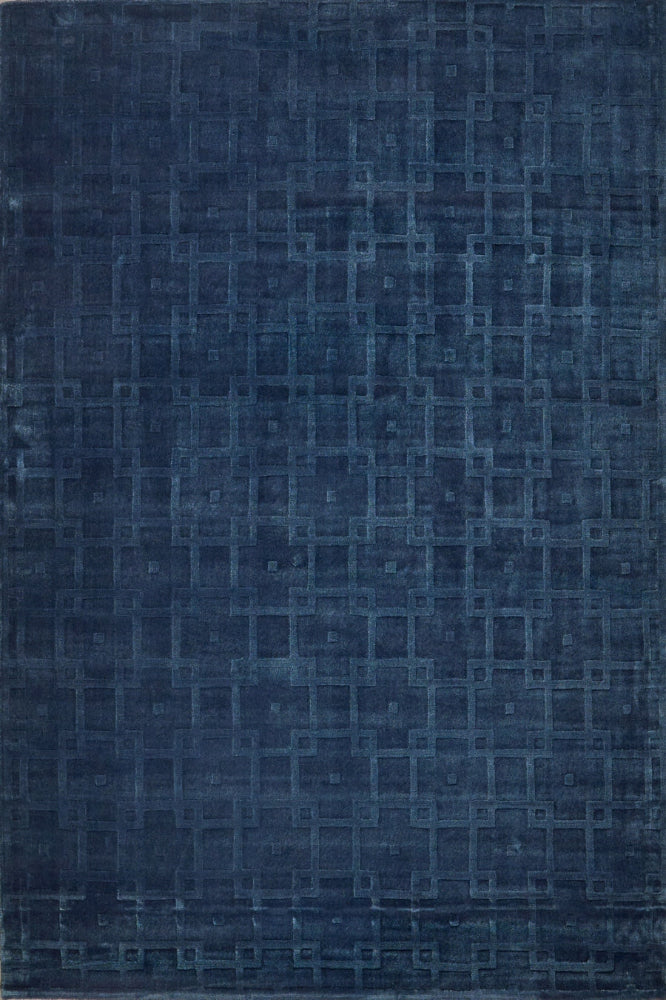 BLUE GEOMETRIC HAND KNOTTED CARPET