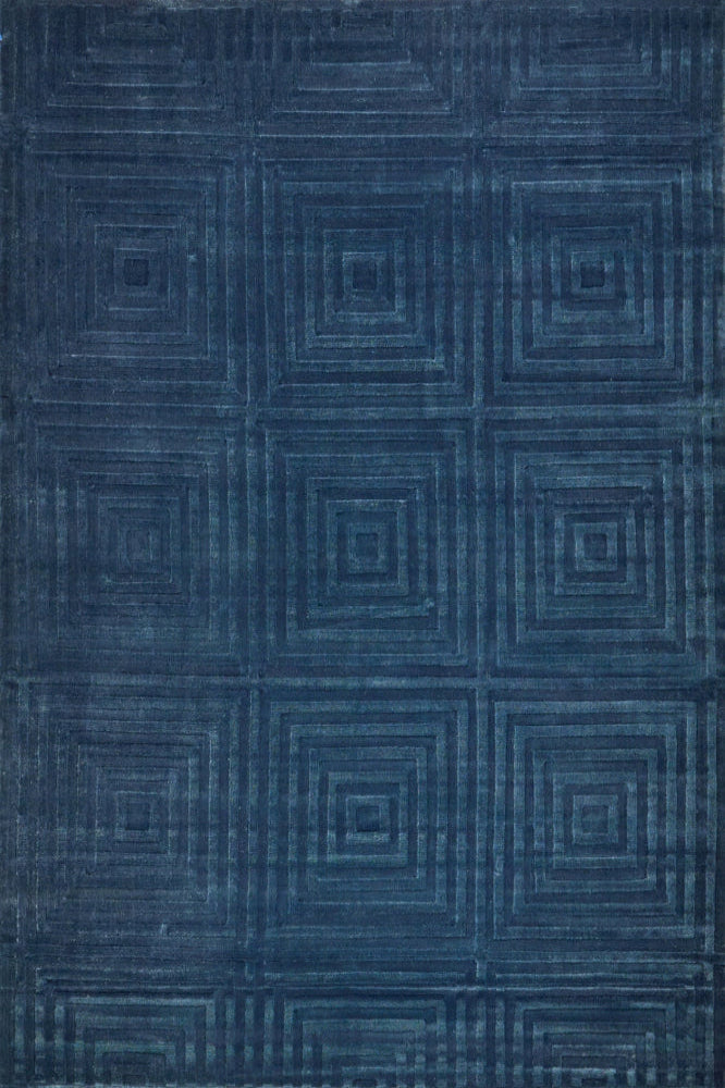 BLUE GEOMETRIC HAND KNOTTED CARPET
