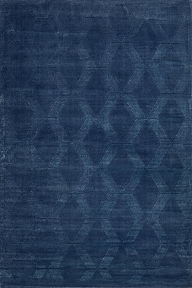 Blue geometric patterned rug