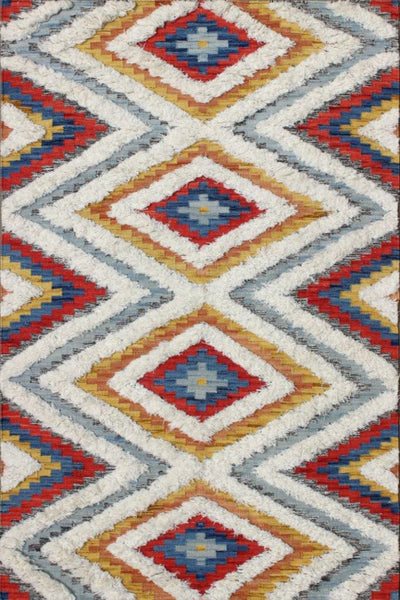 IVORY MULTICOLOR GEOMETRIC  HAND WOVEN RUG