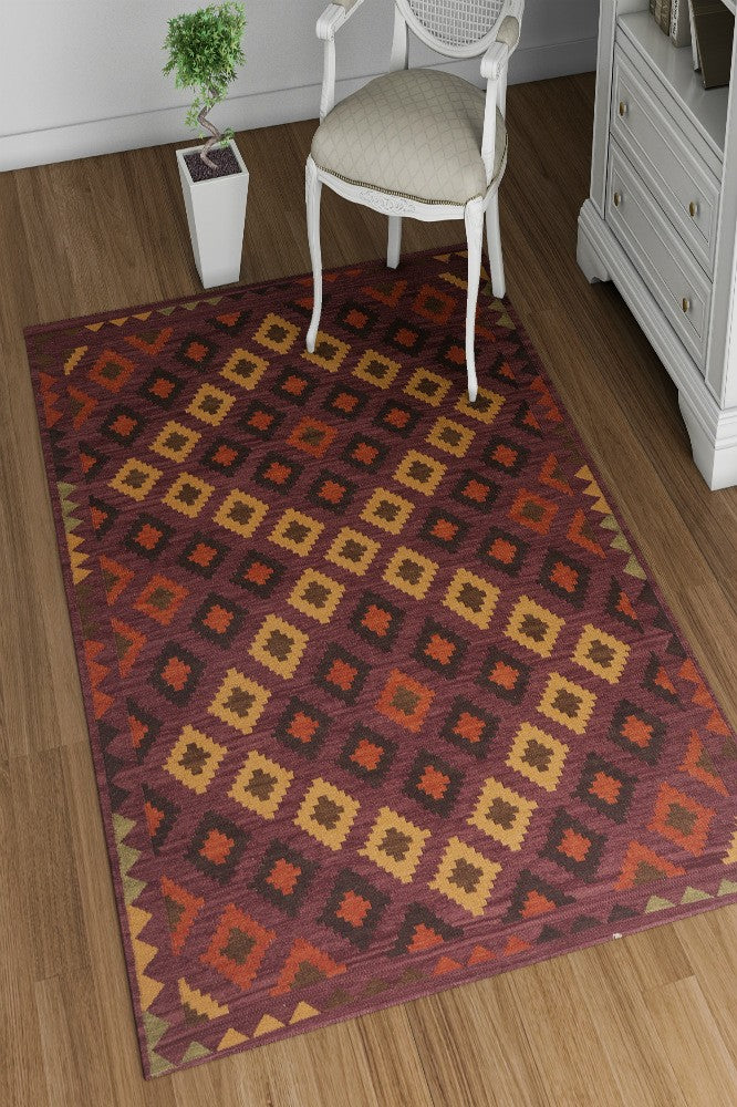 RED VINTAGE HAND WOVEN KILIM DHURRIE