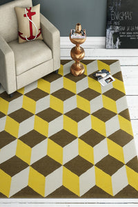 YELLOW CUBES HAND WOVEN DHURRIE by Imperial Knots - Image 2