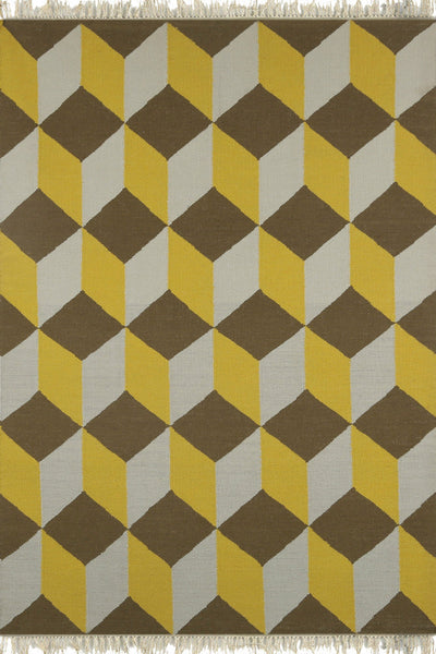 YELLOW CUBES HAND WOVEN DHURRIE